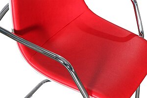 Freischwinger / Brune 'SID' / Sitzschale weiß / Bezug Kunstleder rot