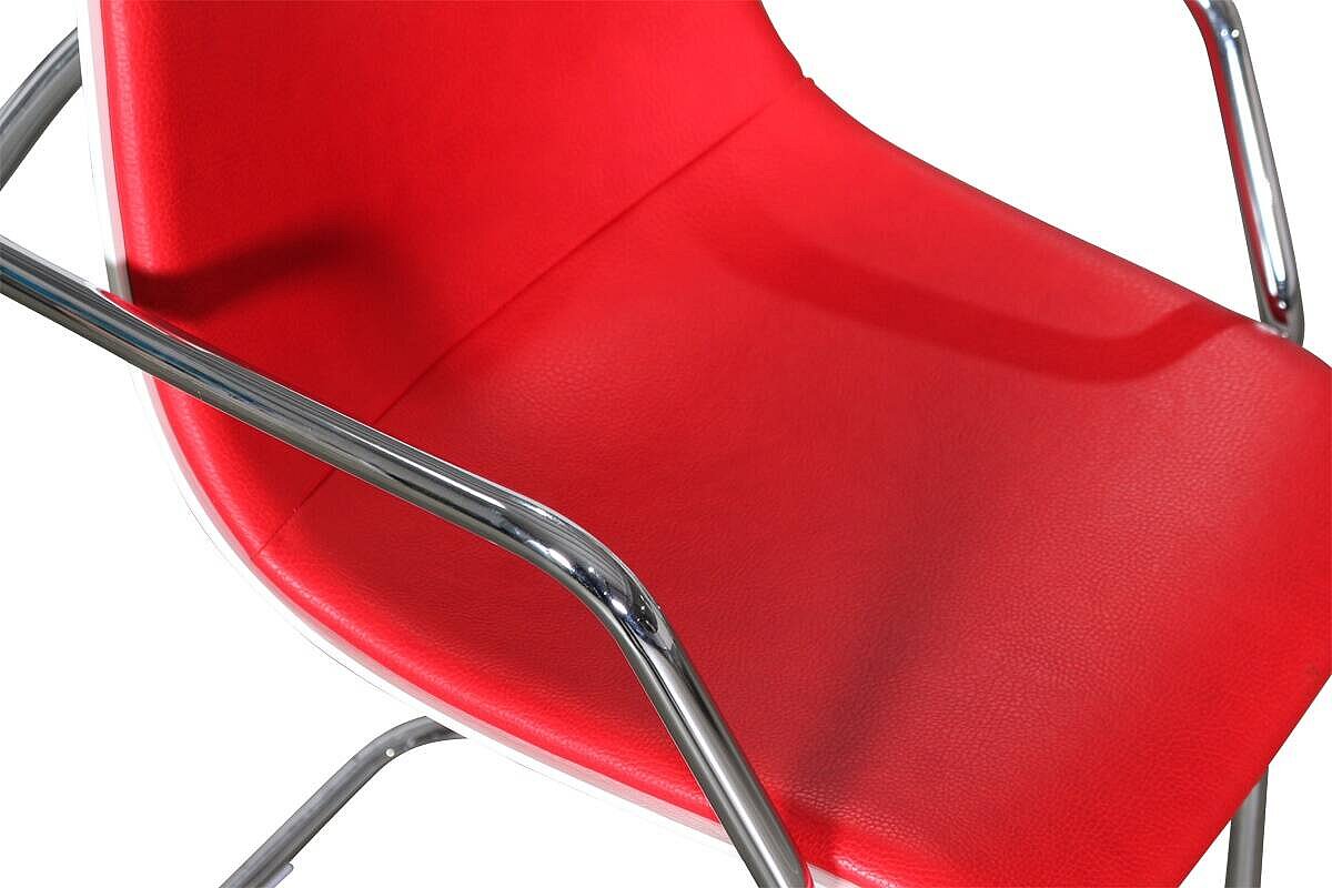 Freischwinger / Brune 'SID' / Sitzschale weiß / Bezug Kunstleder rot