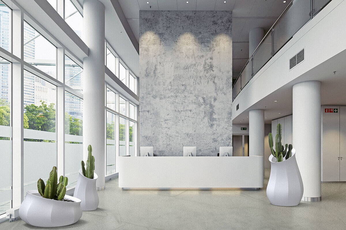 Beton-Blumenkübel 'Triptik' in der Ausführung 'Triptik 2' in weiß - Design: Sacha Lakic