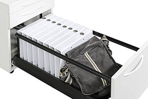 Rollcontainer mit Privatfach in silbergrau, Abdeckplatte ahorn