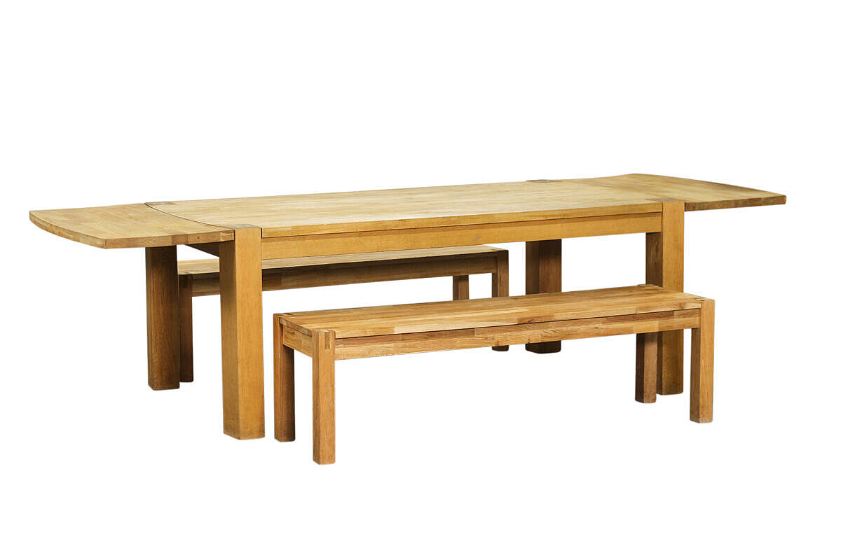 3-tlg. Set / UNIQUE LIVING FURNITURE / eiche / Tisch 200 x 100 cm / 2 Sitzbänke