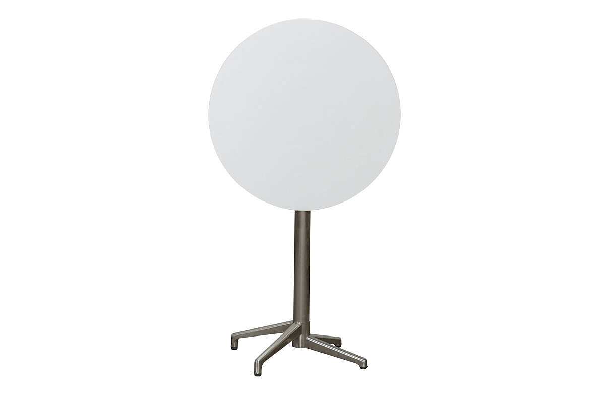 Stehtisch / Hochtisch / Bistrotisch / 80 cm Durchmesser / weiß / seitlich klappbare Tischplatte