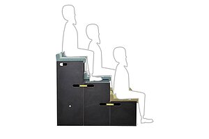 Modulares Podest / Twents GmbH 'Arena' / 3-teilig / 2 x Kissen gelb, 3 x Kissen blau