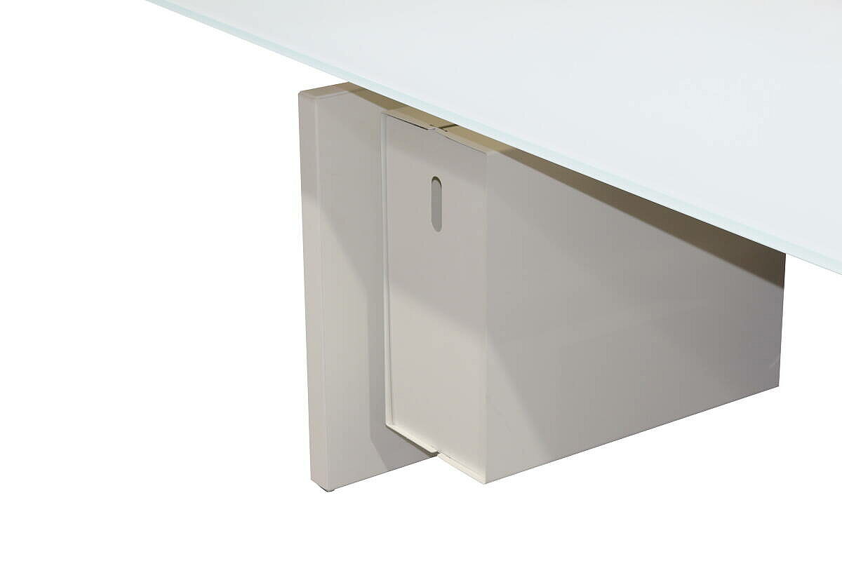 3-tlg. Chef-Arbeitsplatz / Walter Knoll / Schreibtisch weiß/Glasplatte / Stauraum weiß