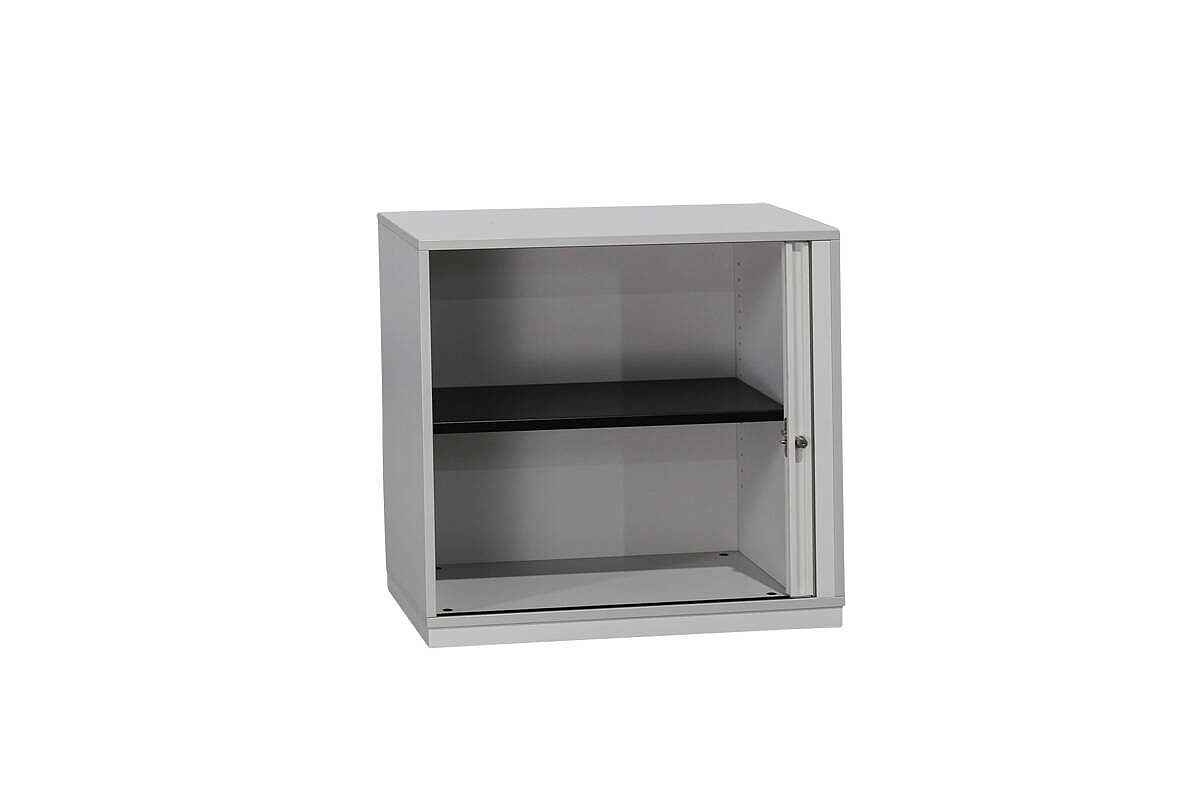 Doppel-Sideboard / Ophelis Pfalzmöbel / weiß / Querrolllade weiß mit Akustiklochung - Sockel weiß