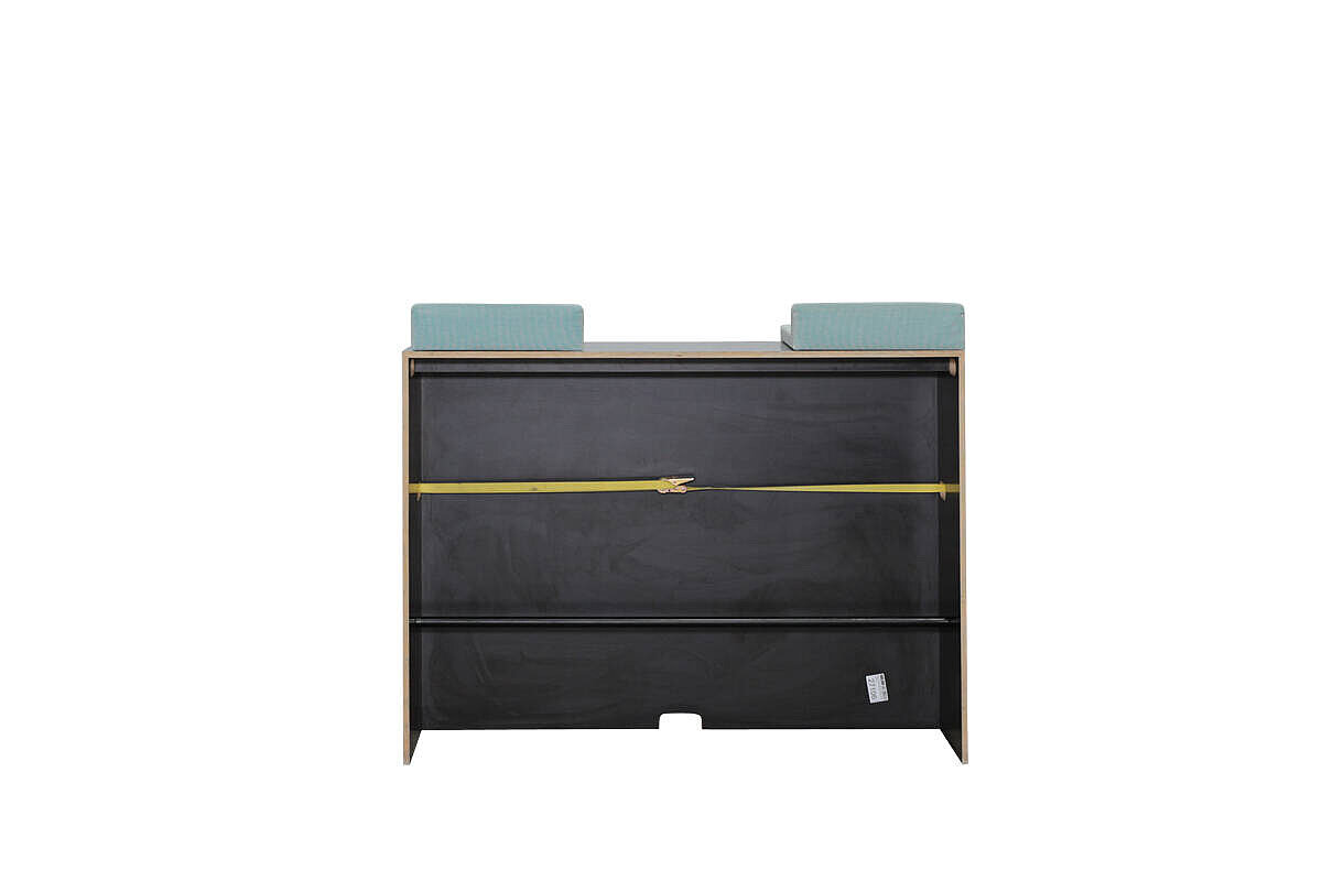 Modulares Podest / Twents GmbH 'Arena' / 3-teilig / 2 x Kissen gelb, 3 x Kissen blau