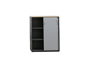 Sideboard / MBT / anthrazit / Abdeckplatte ahorn / Schiebetüren silbergrau / 90 cm