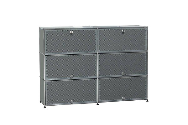 Sideboard / USM Haller / 6 Fächer mit Klappen / mittelgrau / Akustikfront