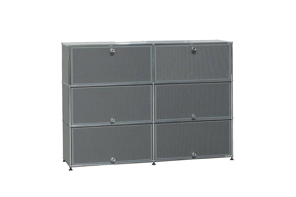 Sideboard / USM Haller / 6 Fächer mit Klappen / mittelgrau / Akustikfront