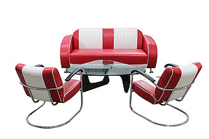 3-tlg. Retro-Lounge-Set von BelAir: '02CB' Sofa und 2 'LC-01'Stühle