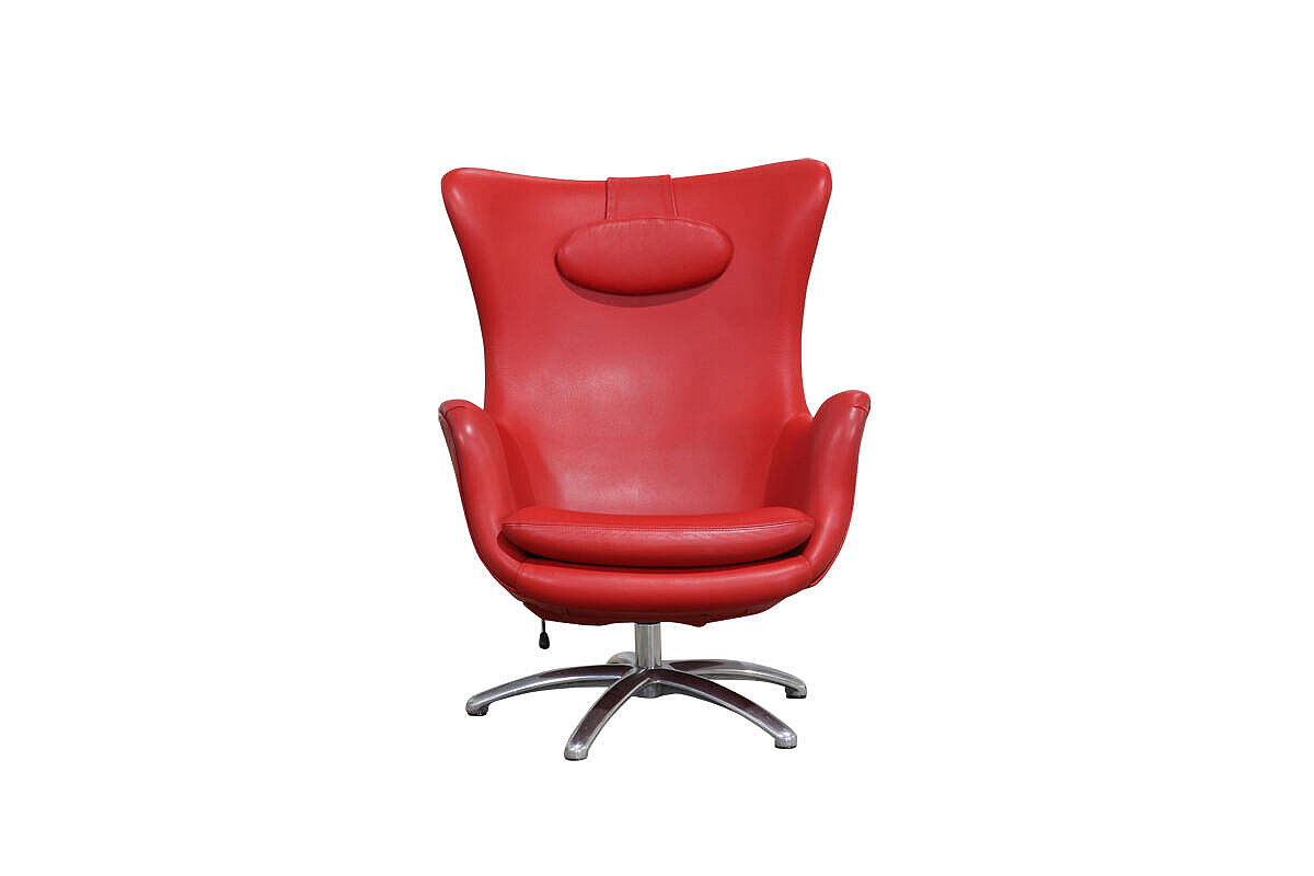 Loungesessel / Ohrensessel / Leder rot / Nackenkissen