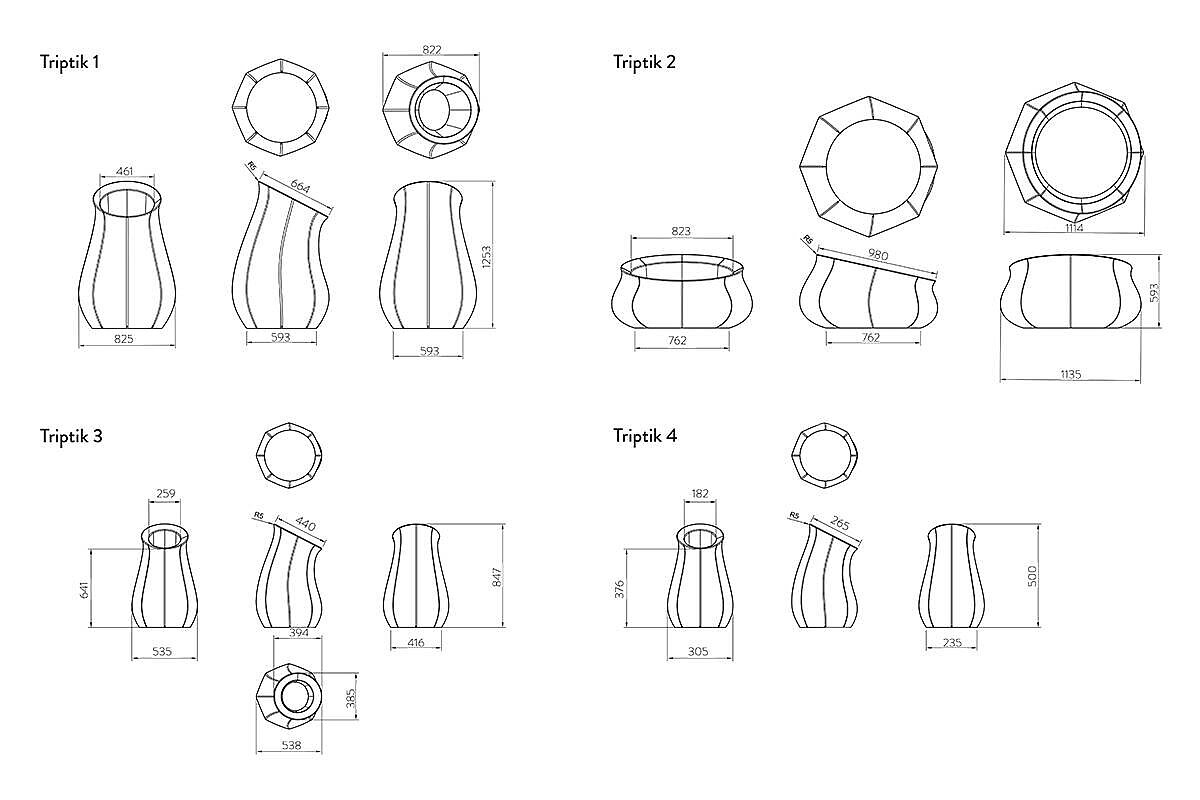 Beton-Blumenkübel 'Triptik' in der Ausführung 'Triptik 4' in mittelgrau - Design: Sacha Lakic