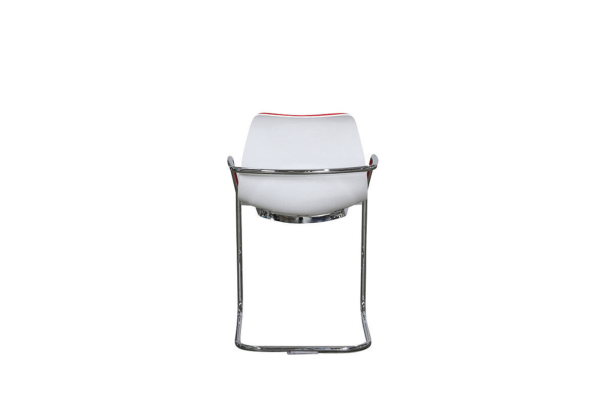 Freischwinger / Brune 'SID' / Sitzschale weiß / Bezug Kunstleder rot