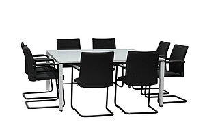 Konferenztisch / Steelcase 'Frame Four' / weiß / 160 x 160 cm / höhenverstellbar