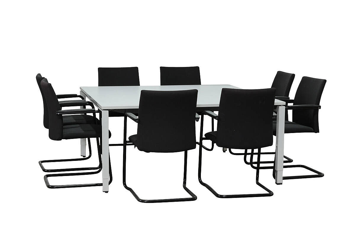 Konferenztisch / Steelcase 'Frame Four' / weiß / 160 x 160 cm / höhenverstellbar