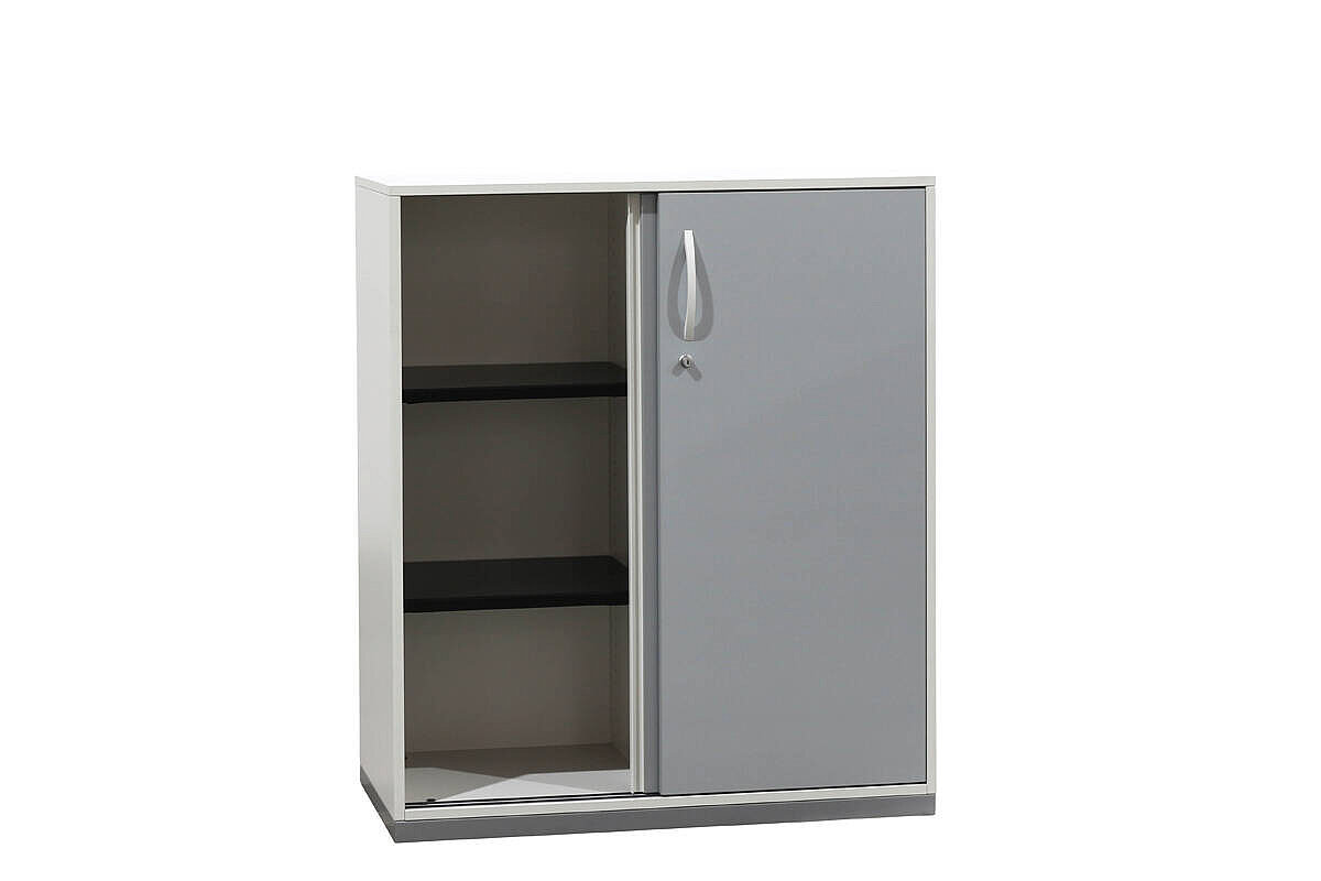 'Share It' Sideboard in weiß mit Schiebetüren in silbergrau, 100 cm