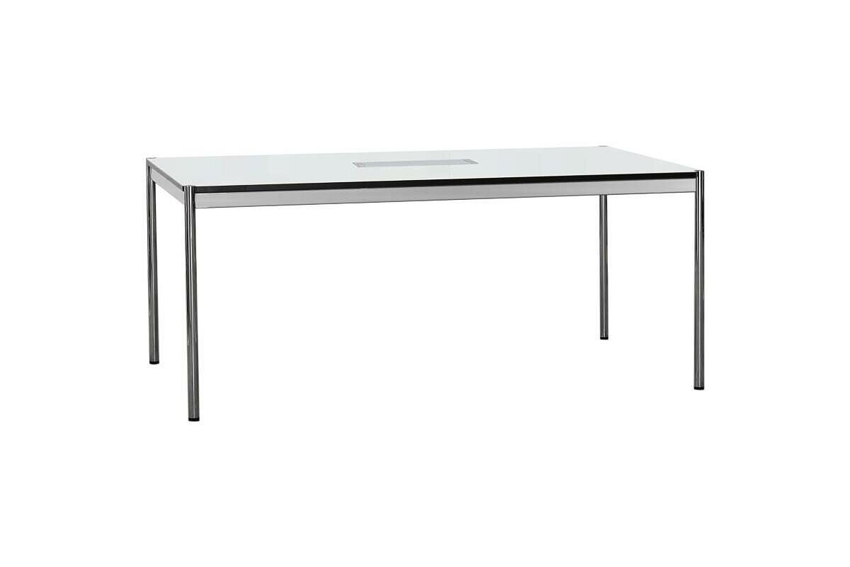 Besprechungstisch / USM Haller / 150 x 75 cm / perlgrau / Turnbox mit 5 Modulen