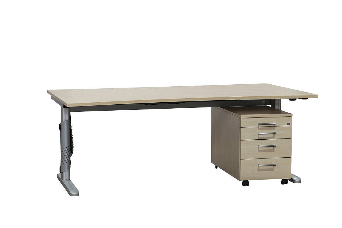 Steh-Sitz-Schreibtisch / Ceka / Cockpitplatte 200 x 90/100 cm / ahorn