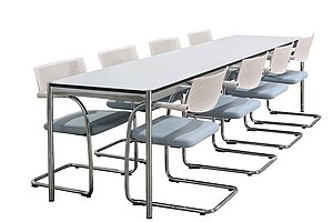 Besprechungstisch / USM Haller / 297 x 75 cm / perlgrau/schwarzer Umleimer