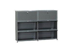 Sideboard / USM Haller / 6 Fächer mit Klappen / mittelgrau / Akustikfront