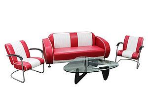 3-tlg. Retro-Lounge-Set von BelAir: '02CB' Sofa und 2 'LC-01'Stühle