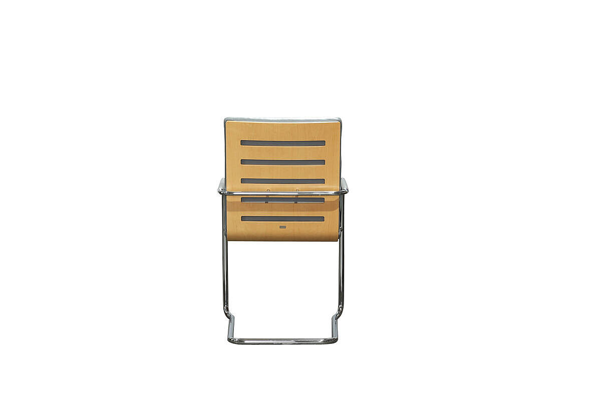 Freischwinger / Thonet 'S 61' / Leder grau / Holzrücken / stapelbar