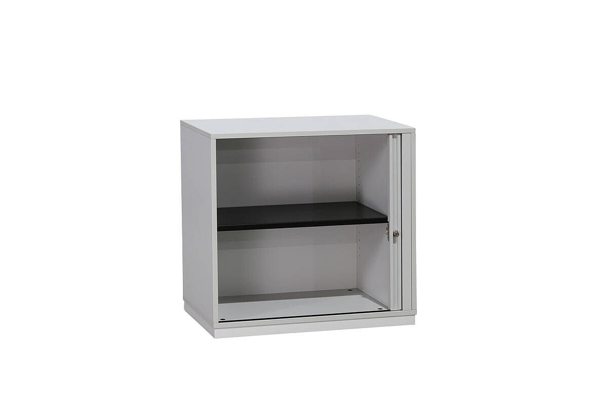Sideboard / Ophelis Pfalzmöbel / weiß / Querrolllade mit Akustiklochung / Sockel weiß