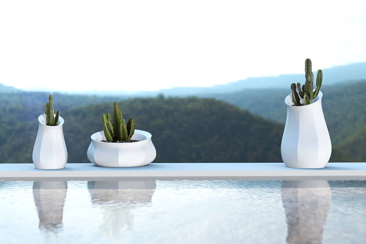 Beton-Blumenkübel 'Triptik' in der Ausführung 'Triptik 2' in weiß - Design: Sacha Lakic