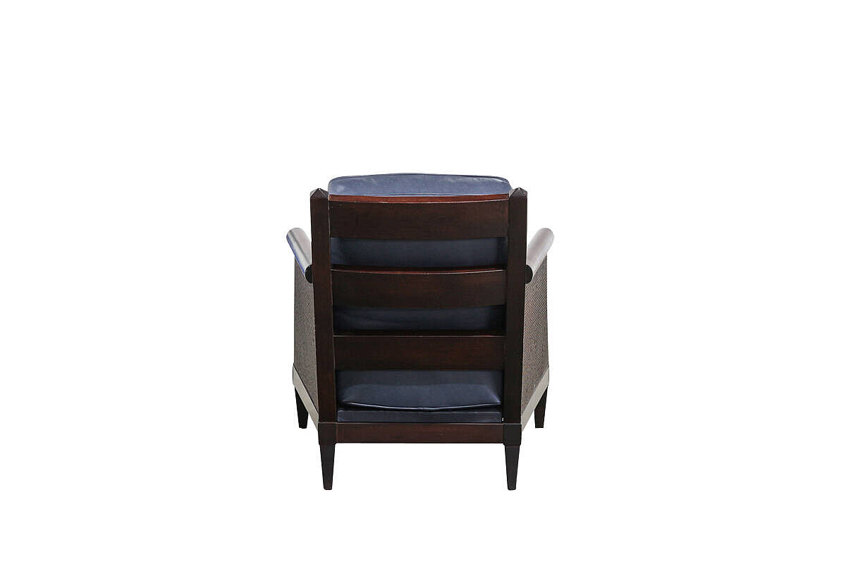 Clubsessel / John Hutton 'Soft Breeze Club Chair' / Rattan / Leder blau
