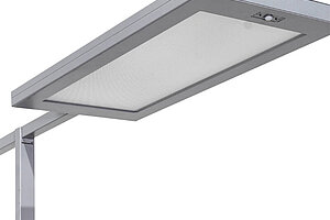 LED-Stehleuchte / Waldmann 'LAVIGO TWIN-T' / silber / PULSE TALK