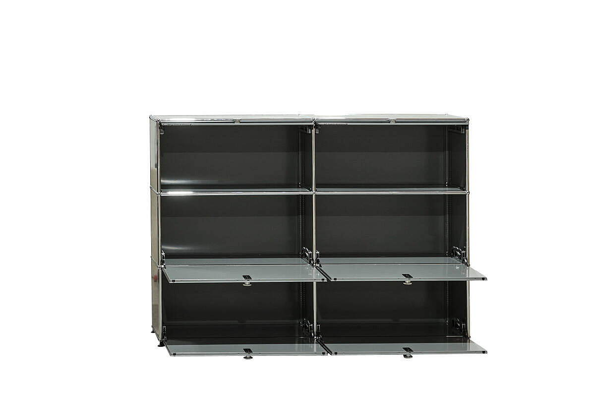 Sideboard / USM Haller / 6 Fächer / mittelgrau / 4 gelochte Tablare