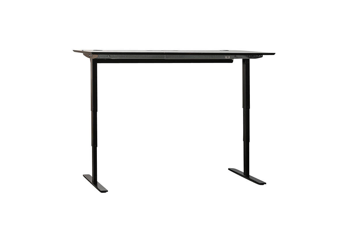 Steh-Sitz-Schreibtisch / DENCON 'Delta' / grau, Umleimer schwarz / 180 x 80 cm