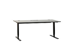 Steh-Sitz-Schreibtisch / DENCON 'Delta' / grau, Umleimer schwarz / 180 x 80 cm
