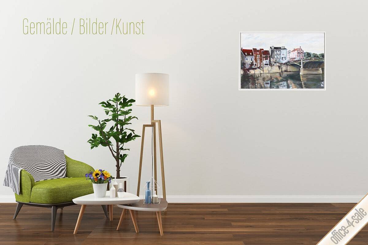 Gemälde 'Stadt am Fluß', 64 x 94 cm