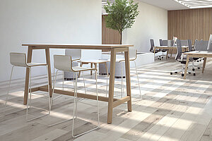 Neuwertig / 'NOVA Wood' Hochtisch /Stehtisch / 180 x 70 cm / weiß mit Eiche Umleimer