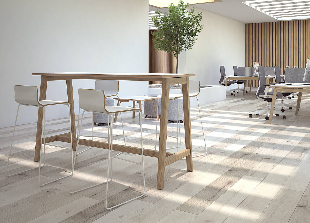 Neuwertig / 'NOVA Wood' Hochtisch /Stehtisch / 180 x 70 cm / weiß mit Eiche Umleimer