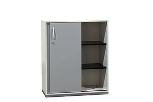 'Share It' Sideboard in weiß mit Schiebetüren in silbergrau, 100 cm
