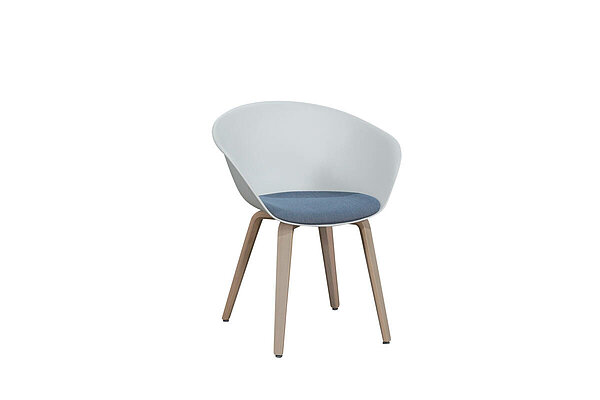 Besucherstuhl / arper 'Duna 02' / Sitzschale weiß / Kissen blau