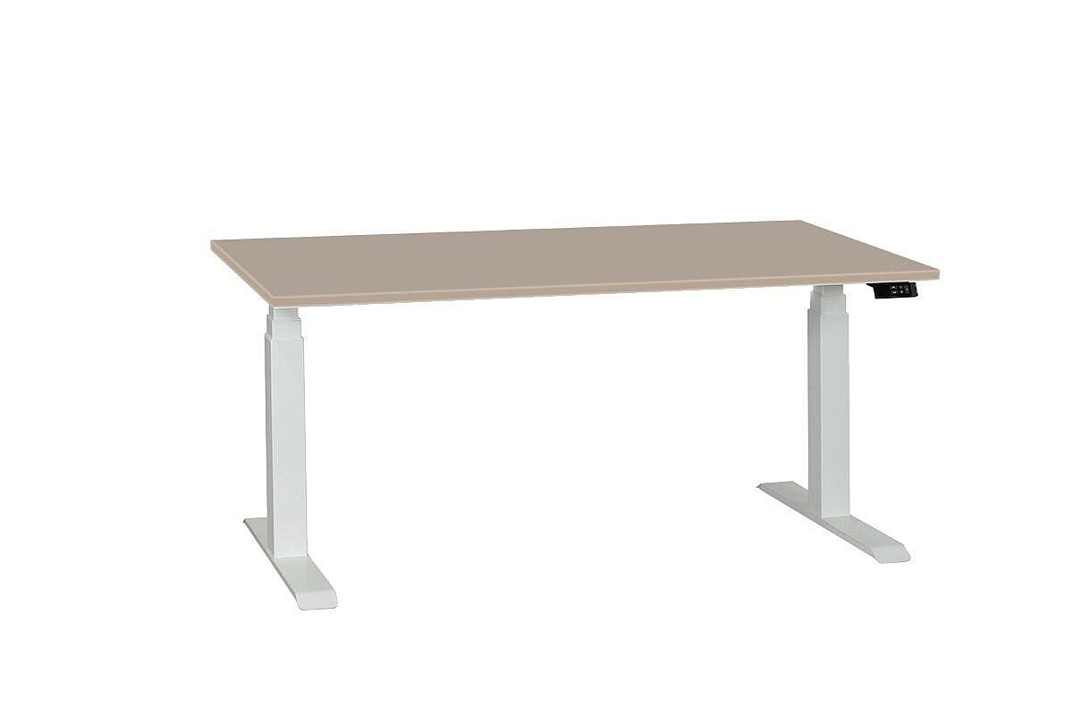 Steh-Sitz-Schreibtisch / Memory Display / elektrisch höhenverstellbar / eiche / 160 x 80 cm / Gestell weiß