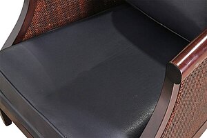 Clubsessel / John Hutton 'Soft Breeze Club Chair' / Rattan / Leder blau