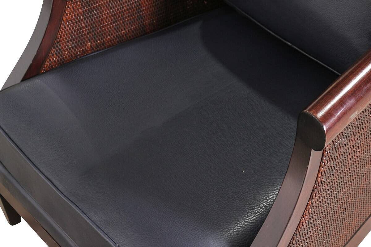 Clubsessel / John Hutton 'Soft Breeze Club Chair' / Rattan / Leder blau
